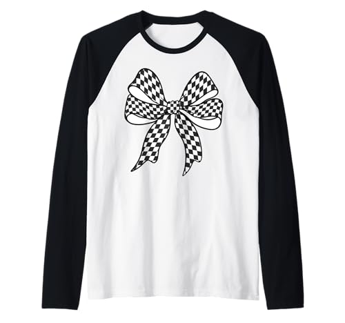 Kariertes Schachbrett Schwarz Weiß Muster Mädchen Kokette Schleife Raglan von Womens Coquette Bow Checkerboard Pattern Gifts
