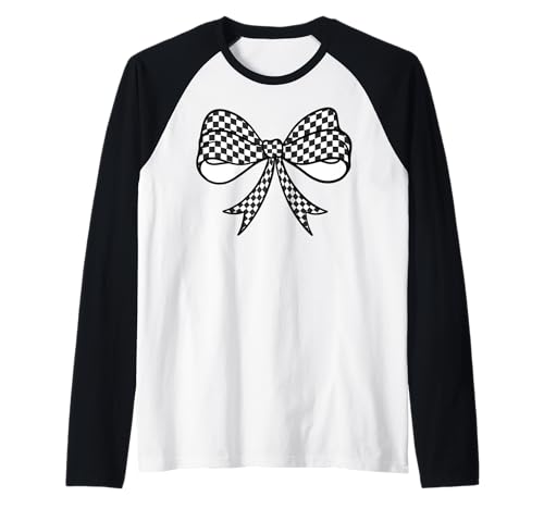 Kariertes Schachbrett Schwarz Weiß Muster Mädchen Kokette Schleife Raglan von Womens Coquette Bow Checkerboard Pattern Gifts