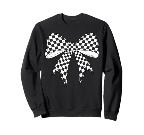 Kariertes Schachbrett Schwarz Weiß Muster Mädchen Kokette Schleife Sweatshirt von Womens Coquette Bow Checkerboard Pattern Gifts