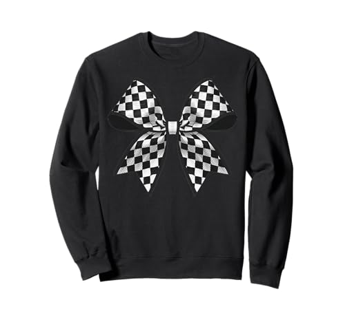 Kariertes Schachbrett Schwarz Weiß Muster Mädchen Kokette Schleife Sweatshirt von Womens Coquette Bow Checkerboard Pattern Gifts