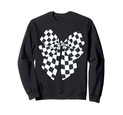 Kariertes Schachbrett Schwarz Weiß Muster Mädchen Kokette Schleife Sweatshirt von Womens Coquette Bow Checkerboard Pattern Gifts
