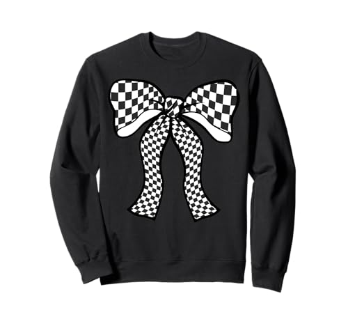 Kariertes Schachbrett Schwarz Weiß Muster Mädchen Kokette Schleife Sweatshirt von Womens Coquette Bow Checkerboard Pattern Gifts