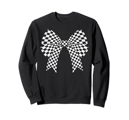 Kariertes Schachbrett Schwarz Weiß Muster Mädchen Kokette Schleife Sweatshirt von Womens Coquette Bow Checkerboard Pattern Gifts