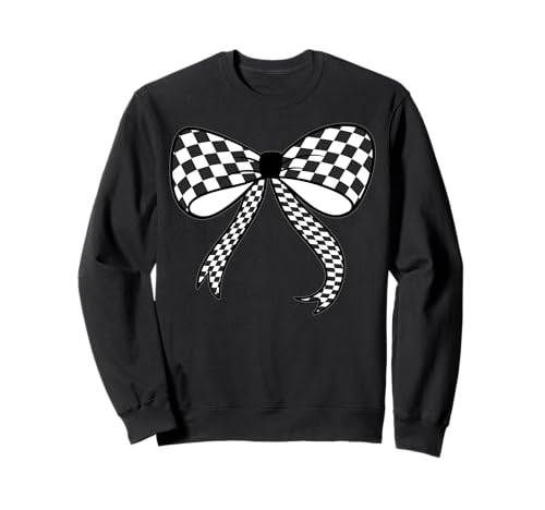 Kariertes Schachbrett Schwarz Weiß Muster Mädchen Kokette Schleife Sweatshirt von Womens Coquette Bow Checkerboard Pattern Gifts