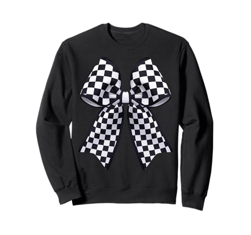 Kariertes Schachbrett Schwarz Weiß Muster Mädchen Kokette Schleife Sweatshirt von Womens Coquette Bow Checkerboard Pattern Gifts
