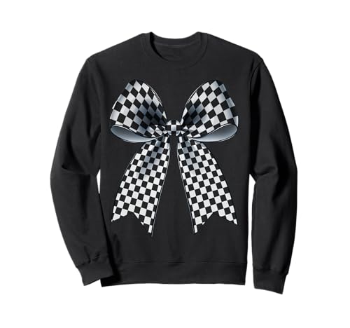 Kariertes Schachbrett Schwarz Weiß Muster Mädchen Kokette Schleife Sweatshirt von Womens Coquette Bow Checkerboard Pattern Gifts