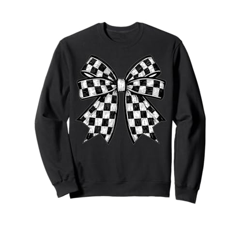 Kariertes Schachbrett Schwarz Weiß Muster Mädchen Kokette Schleife Sweatshirt von Womens Coquette Bow Checkerboard Pattern Gifts