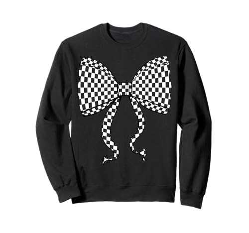 Kariertes Schachbrett Schwarz Weiß Muster Mädchen Kokette Schleife Sweatshirt von Womens Coquette Bow Checkerboard Pattern Gifts