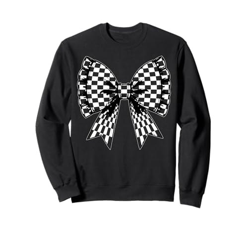 Kariertes Schachbrett Schwarz Weiß Muster Mädchen Kokette Schleife Sweatshirt von Womens Coquette Bow Checkerboard Pattern Gifts