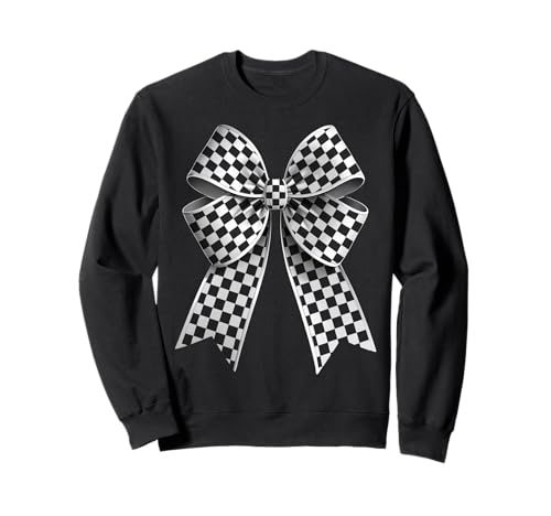 Kariertes Schachbrett Schwarz Weiß Muster Mädchen Kokette Schleife Sweatshirt von Womens Coquette Bow Checkerboard Pattern Gifts