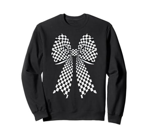 Kariertes Schachbrett Schwarz Weiß Muster Mädchen Kokette Schleife Sweatshirt von Womens Coquette Bow Checkerboard Pattern Gifts