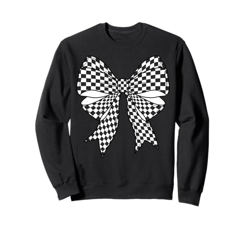 Kariertes Schachbrett Schwarz Weiß Muster Mädchen Kokette Schleife Sweatshirt von Womens Coquette Bow Checkerboard Pattern Gifts