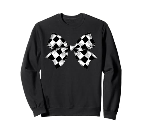 Kariertes Schachbrett Schwarz Weiß Muster Mädchen Kokette Schleife Sweatshirt von Womens Coquette Bow Checkerboard Pattern Gifts