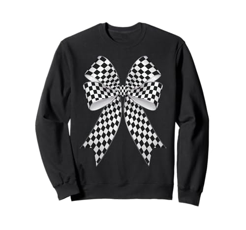 Kariertes Schachbrett Schwarz Weiß Muster Mädchen Kokette Schleife Sweatshirt von Womens Coquette Bow Checkerboard Pattern Gifts