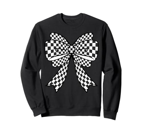 Kariertes Schachbrett Schwarz Weiß Muster Mädchen Kokette Schleife Sweatshirt von Womens Coquette Bow Checkerboard Pattern Gifts
