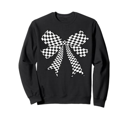 Kariertes Schachbrett Schwarz Weiß Muster Mädchen Kokette Schleife Sweatshirt von Womens Coquette Bow Checkerboard Pattern Gifts