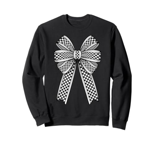 Kariertes Schachbrett Schwarz Weiß Muster Mädchen Kokette Schleife Sweatshirt von Womens Coquette Bow Checkerboard Pattern Gifts