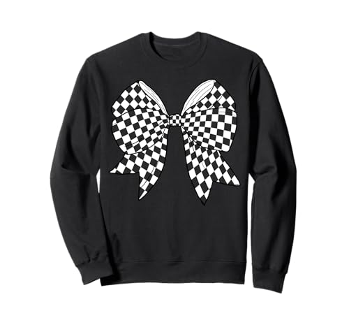 Kariertes Schachbrett Schwarz Weiß Muster Mädchen Kokette Schleife Sweatshirt von Womens Coquette Bow Checkerboard Pattern Gifts