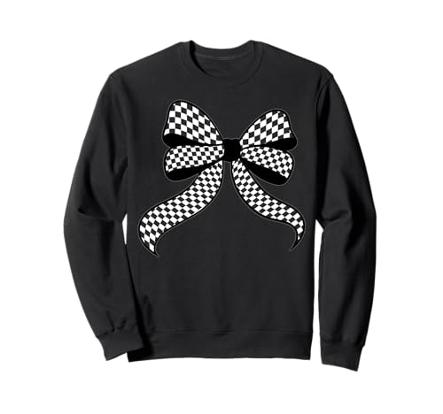 Kariertes Schachbrett Schwarz Weiß Muster Mädchen Kokette Schleife Sweatshirt von Womens Coquette Bow Checkerboard Pattern Gifts