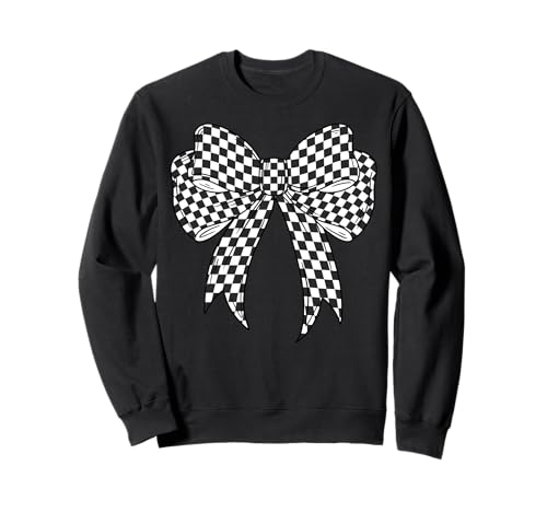 Kariertes Schachbrett Schwarz Weiß Muster Mädchen Kokette Schleife Sweatshirt von Womens Coquette Bow Checkerboard Pattern Gifts