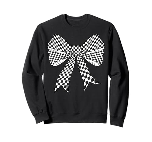 Kariertes Schachbrett Schwarz Weiß Muster Mädchen Kokette Schleife Sweatshirt von Womens Coquette Bow Checkerboard Pattern Gifts