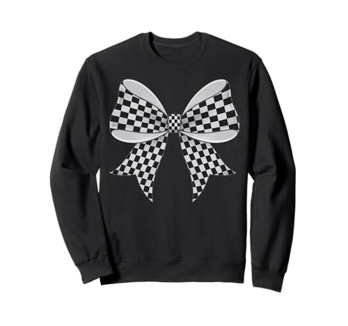 Kariertes Schachbrett Schwarz Weiß Muster Mädchen Kokette Schleife Sweatshirt von Womens Coquette Bow Checkerboard Pattern Gifts