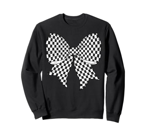 Kariertes Schachbrett Schwarz Weiß Muster Mädchen Kokette Schleife Sweatshirt von Womens Coquette Bow Checkerboard Pattern Gifts