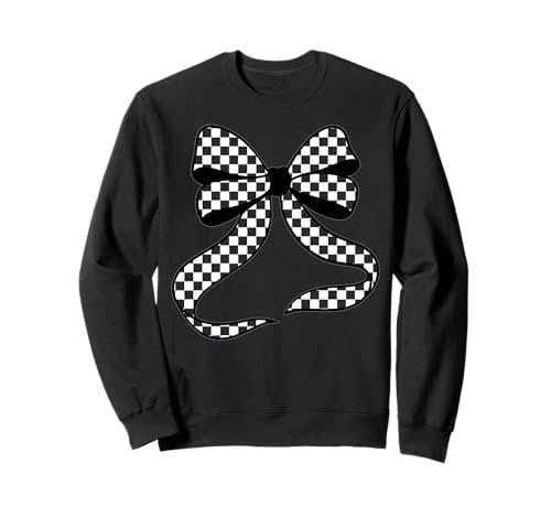 Kariertes Schachbrett Schwarz Weiß Muster Mädchen Kokette Schleife Sweatshirt von Womens Coquette Bow Checkerboard Pattern Gifts
