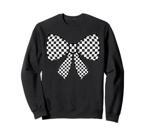 Kariertes Schachbrett Schwarz Weiß Muster Mädchen Kokette Schleife Sweatshirt von Womens Coquette Bow Checkerboard Pattern Gifts