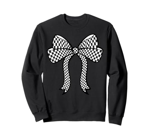 Kariertes Schachbrett Schwarz Weiß Muster Mädchen Kokette Schleife Sweatshirt von Womens Coquette Bow Checkerboard Pattern Gifts