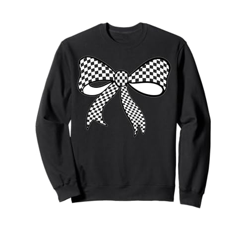 Kariertes Schachbrett Schwarz Weiß Muster Mädchen Kokette Schleife Sweatshirt von Womens Coquette Bow Checkerboard Pattern Gifts