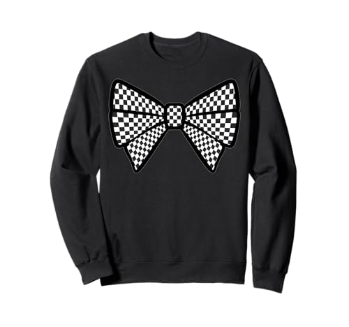Kariertes Schachbrett Schwarz Weiß Muster Mädchen Kokette Schleife Sweatshirt von Womens Coquette Bow Checkerboard Pattern Gifts