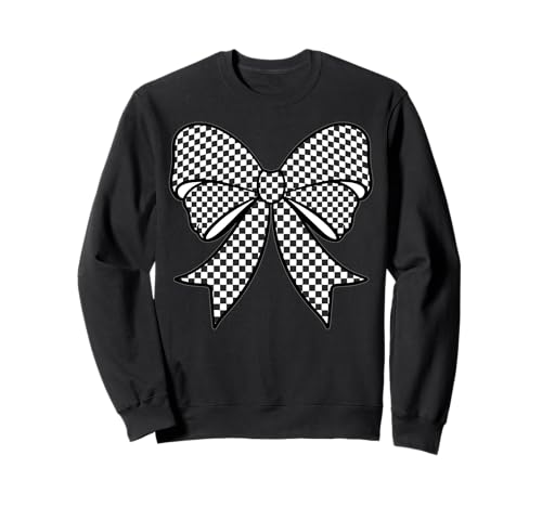 Kariertes Schachbrett Schwarz Weiß Muster Mädchen Kokette Schleife Sweatshirt von Womens Coquette Bow Checkerboard Pattern Gifts