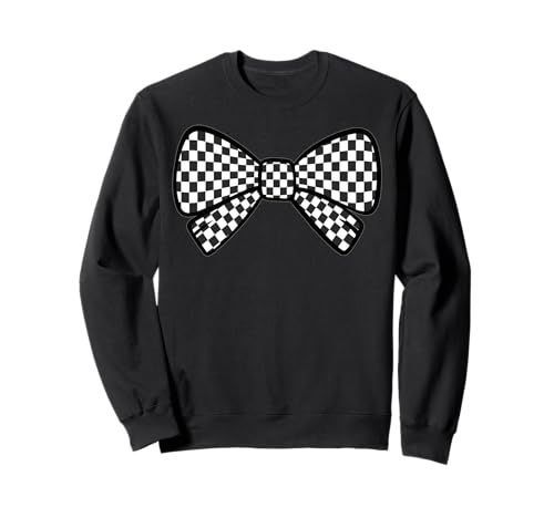 Kariertes Schachbrett Schwarz Weiß Muster Mädchen Kokette Schleife Sweatshirt von Womens Coquette Bow Checkerboard Pattern Gifts