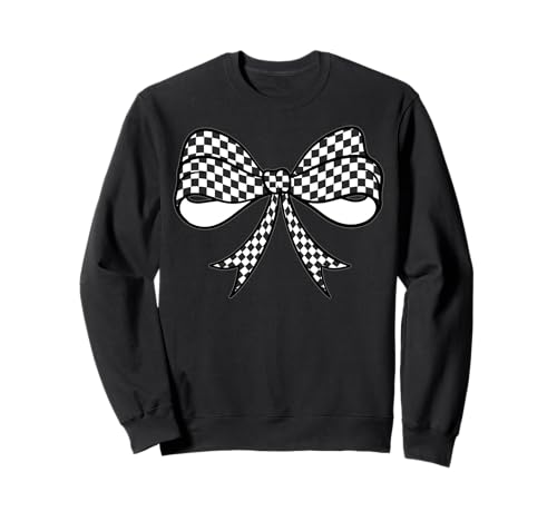 Kariertes Schachbrett Schwarz Weiß Muster Mädchen Kokette Schleife Sweatshirt von Womens Coquette Bow Checkerboard Pattern Gifts