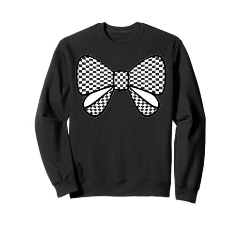Kariertes Schachbrett Schwarz Weiß Muster Mädchen Kokette Schleife Sweatshirt von Womens Coquette Bow Checkerboard Pattern Gifts