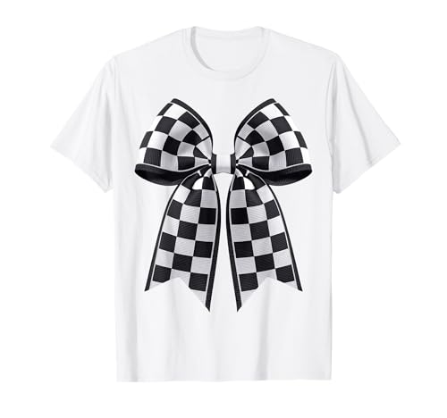 Kariertes Schachbrett Schwarz Weiß Muster Mädchen Kokette Schleife T-Shirt von Womens Coquette Bow Checkerboard Pattern Gifts
