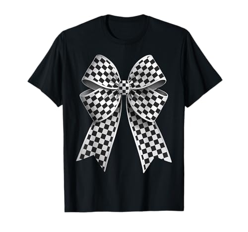 Kariertes Schachbrett Schwarz Weiß Muster Mädchen Kokette Schleife T-Shirt von Womens Coquette Bow Checkerboard Pattern Gifts