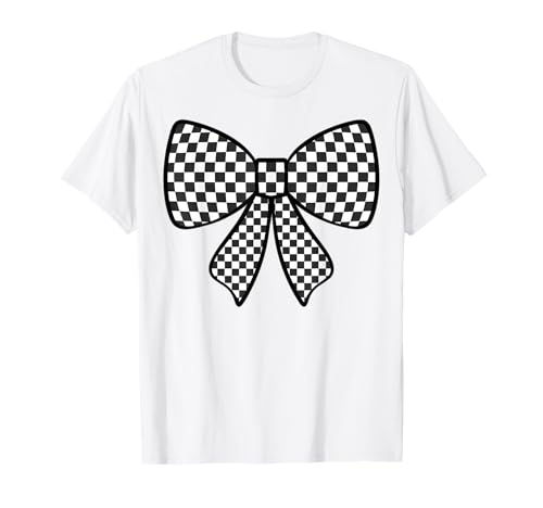 Kariertes Schachbrett Schwarz Weiß Muster Mädchen Kokette Schleife T-Shirt von Womens Coquette Bow Checkerboard Pattern Gifts