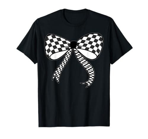 Kariertes Schachbrett Schwarz Weiß Muster Mädchen Kokette Schleife T-Shirt von Womens Coquette Bow Checkerboard Pattern Gifts
