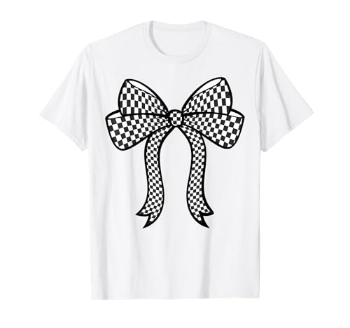 Kariertes Schachbrett Schwarz Weiß Muster Mädchen Kokette Schleife T-Shirt von Womens Coquette Bow Checkerboard Pattern Gifts