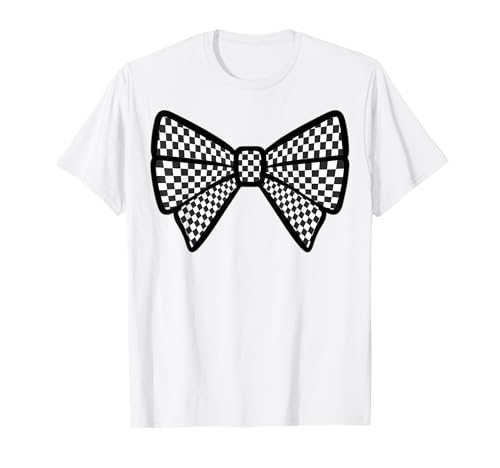 Kariertes Schachbrett Schwarz Weiß Muster Mädchen Kokette Schleife T-Shirt von Womens Coquette Bow Checkerboard Pattern Gifts