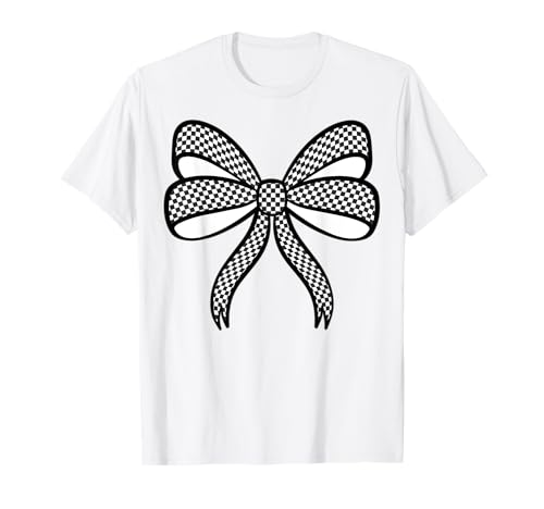 Kariertes Schachbrett Schwarz Weiß Muster Mädchen Kokette Schleife T-Shirt von Womens Coquette Bow Checkerboard Pattern Gifts