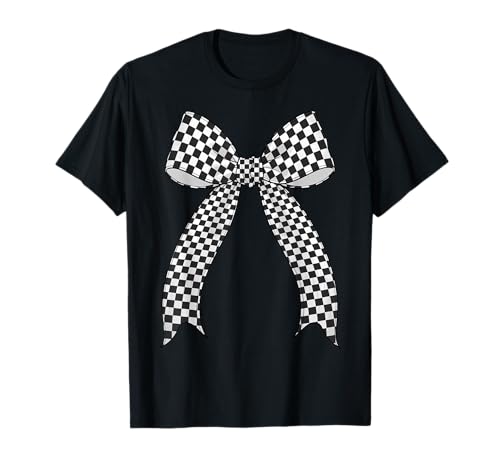 Kariertes Schachbrett Schwarz Weiß Muster Mädchen Kokette Schleife T-Shirt von Womens Coquette Bow Checkerboard Pattern Gifts