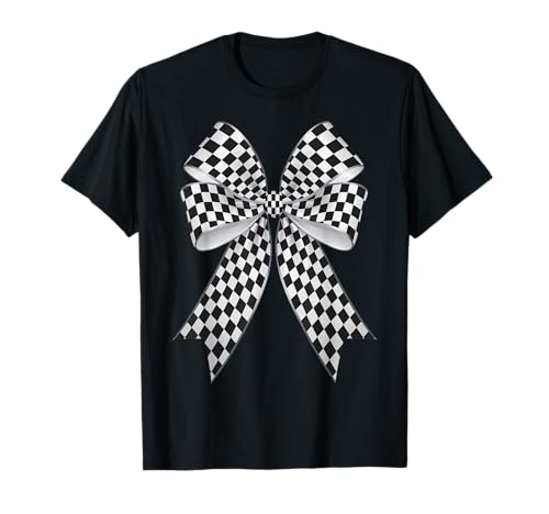 Kariertes Schachbrett Schwarz Weiß Muster Mädchen Kokette Schleife T-Shirt von Womens Coquette Bow Checkerboard Pattern Gifts