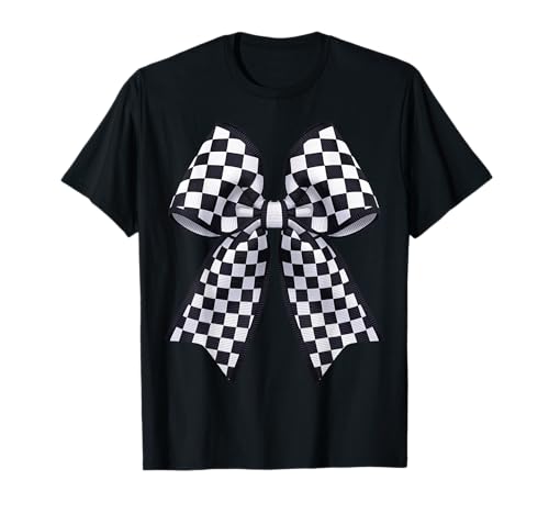 Kariertes Schachbrett Schwarz Weiß Muster Mädchen Kokette Schleife T-Shirt von Womens Coquette Bow Checkerboard Pattern Gifts