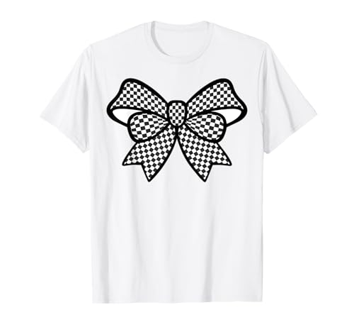 Kariertes Schachbrett Schwarz Weiß Muster Mädchen Kokette Schleife T-Shirt von Womens Coquette Bow Checkerboard Pattern Gifts