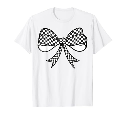 Kariertes Schachbrett Schwarz Weiß Muster Mädchen Kokette Schleife T-Shirt von Womens Coquette Bow Checkerboard Pattern Gifts
