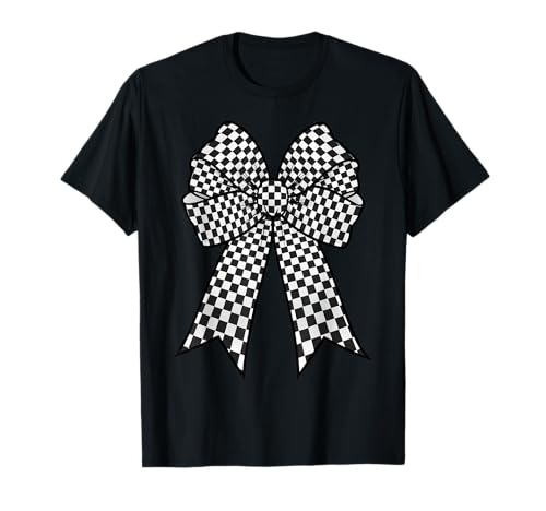 Kariertes Schachbrett Schwarz Weiß Muster Mädchen Kokette Schleife T-Shirt von Womens Coquette Bow Checkerboard Pattern Gifts