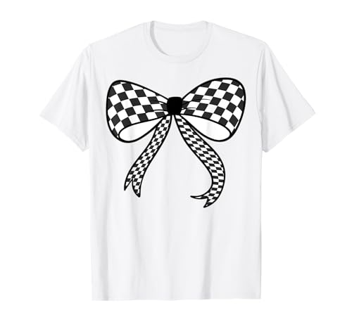 Kariertes Schachbrett Schwarz Weiß Muster Mädchen Kokette Schleife T-Shirt von Womens Coquette Bow Checkerboard Pattern Gifts